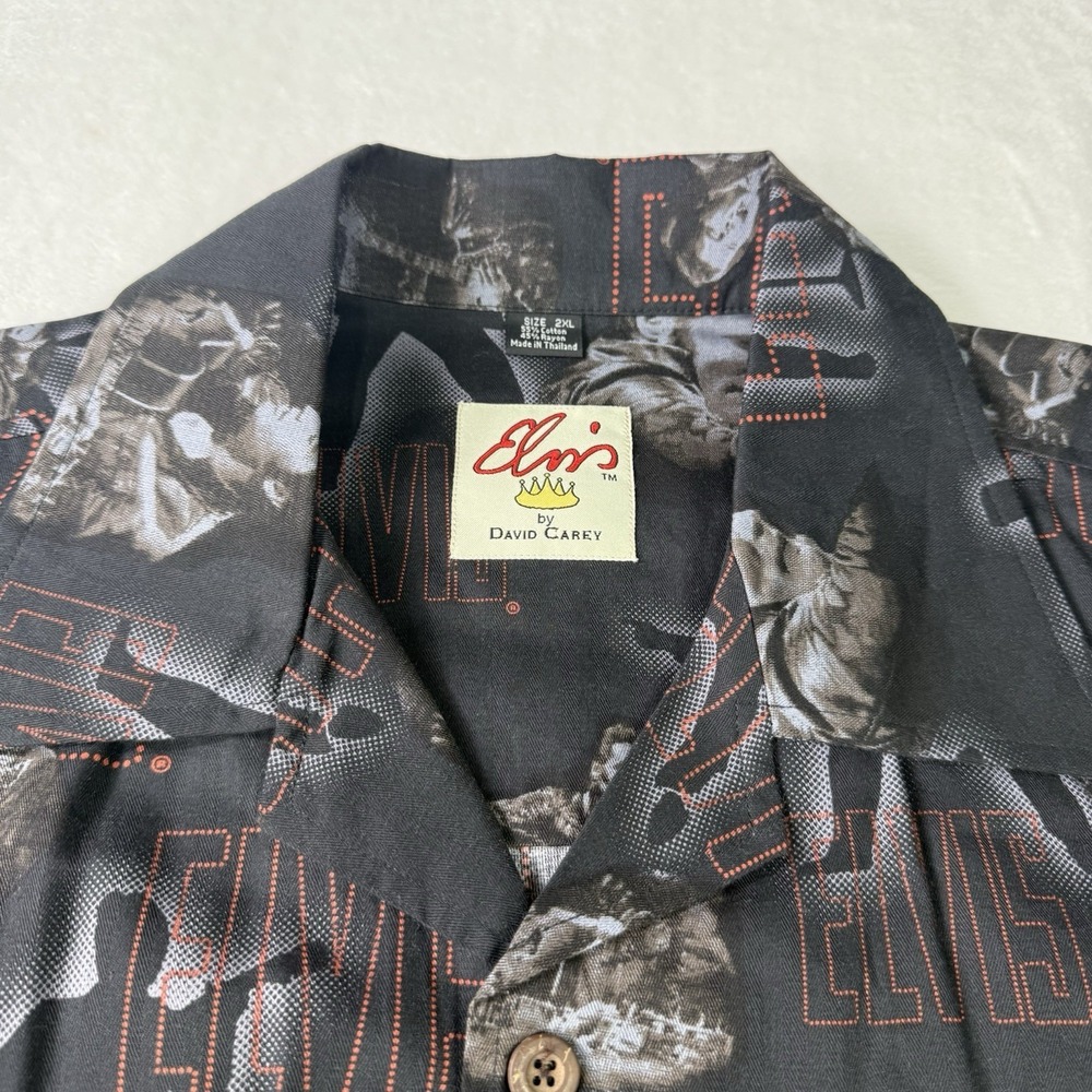 VINTAGE Elvis Presley David Carey‎ Shirt Mens 2XL Black Elvis AOP Hawaiian NWT - Picture 2 of 9